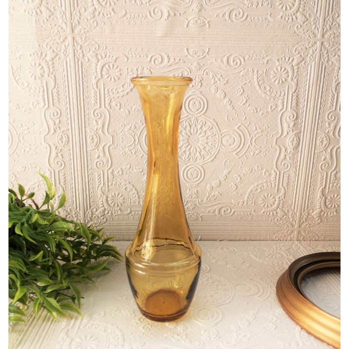 Vase vintage verre jaune ambré